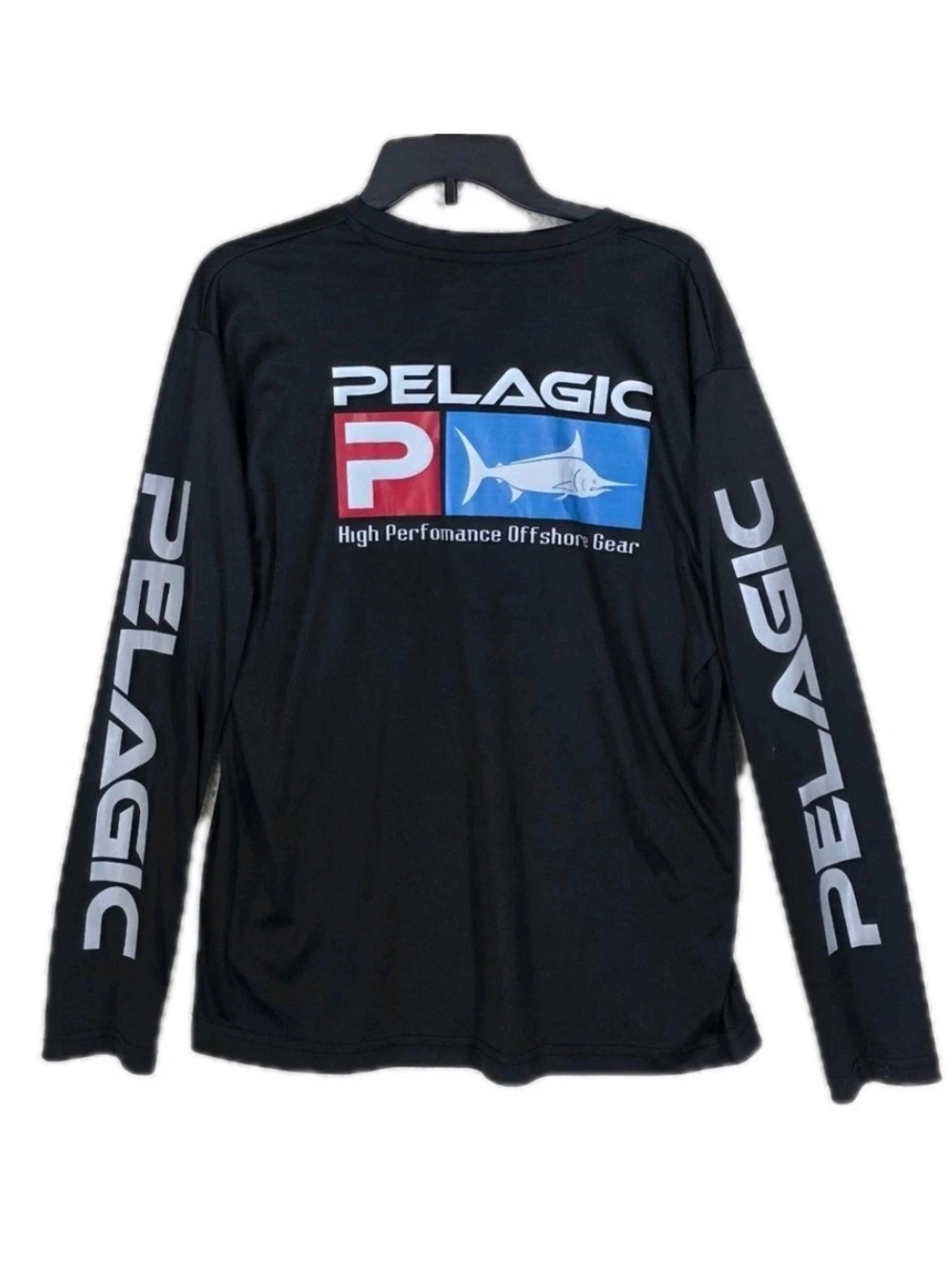 Pelagic Shirt Aquatek Mens M LS Fishing Black Marlin AOP Graphic Performance Dlx